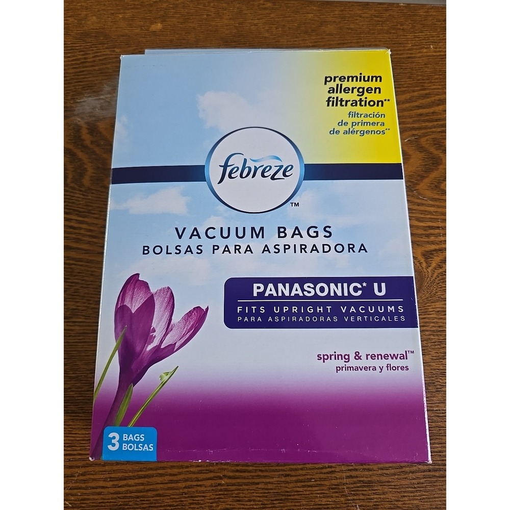NEW Febreze (3) Vacuum Bags Panasonic U Upright Spring & Renewal Allergen Filter